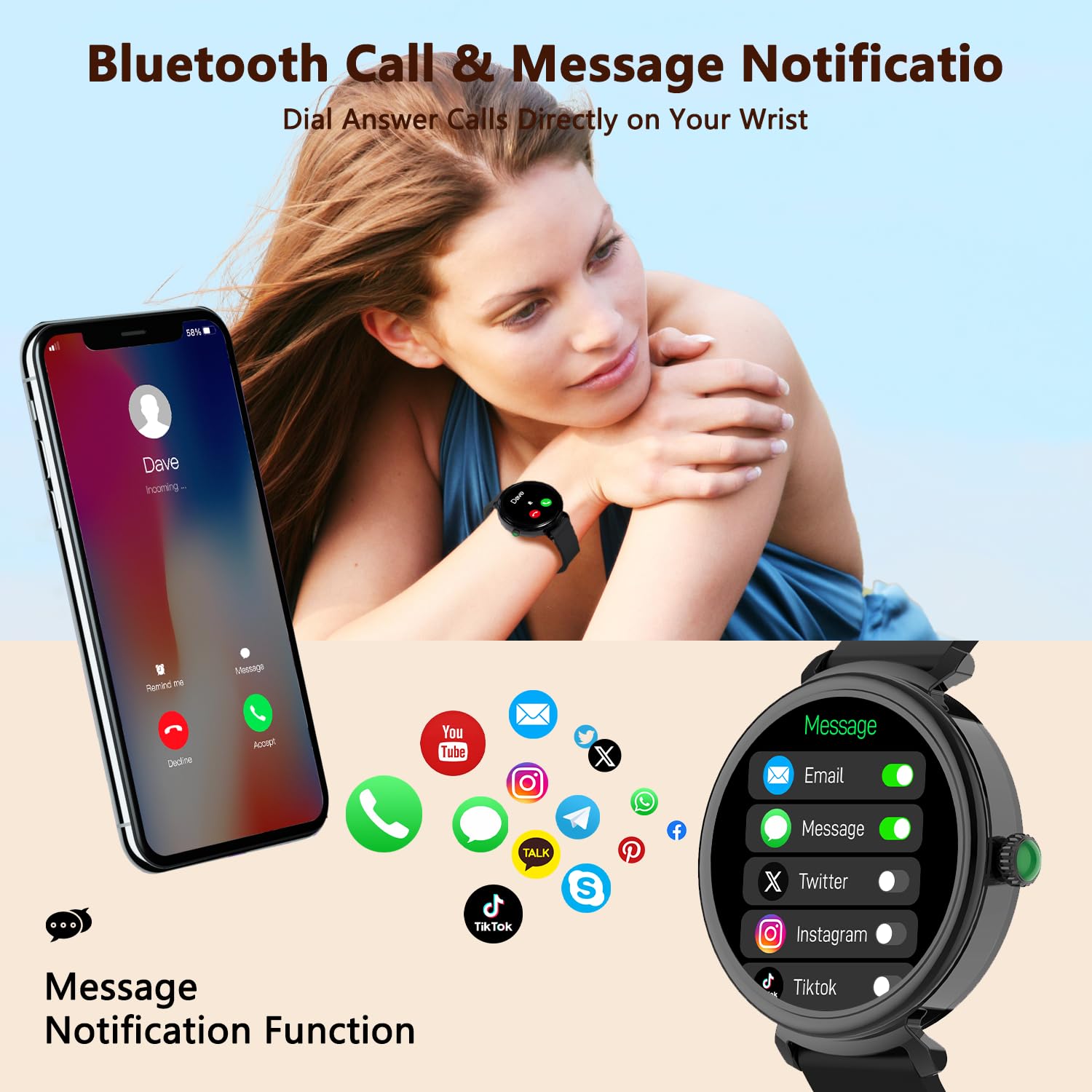 Azgqswr Smart Watch For Women With Answer/Make Call,1.27 '' Hd Waterproof With Diy Faces,Fitness Tracker Smart Watch With Heart
